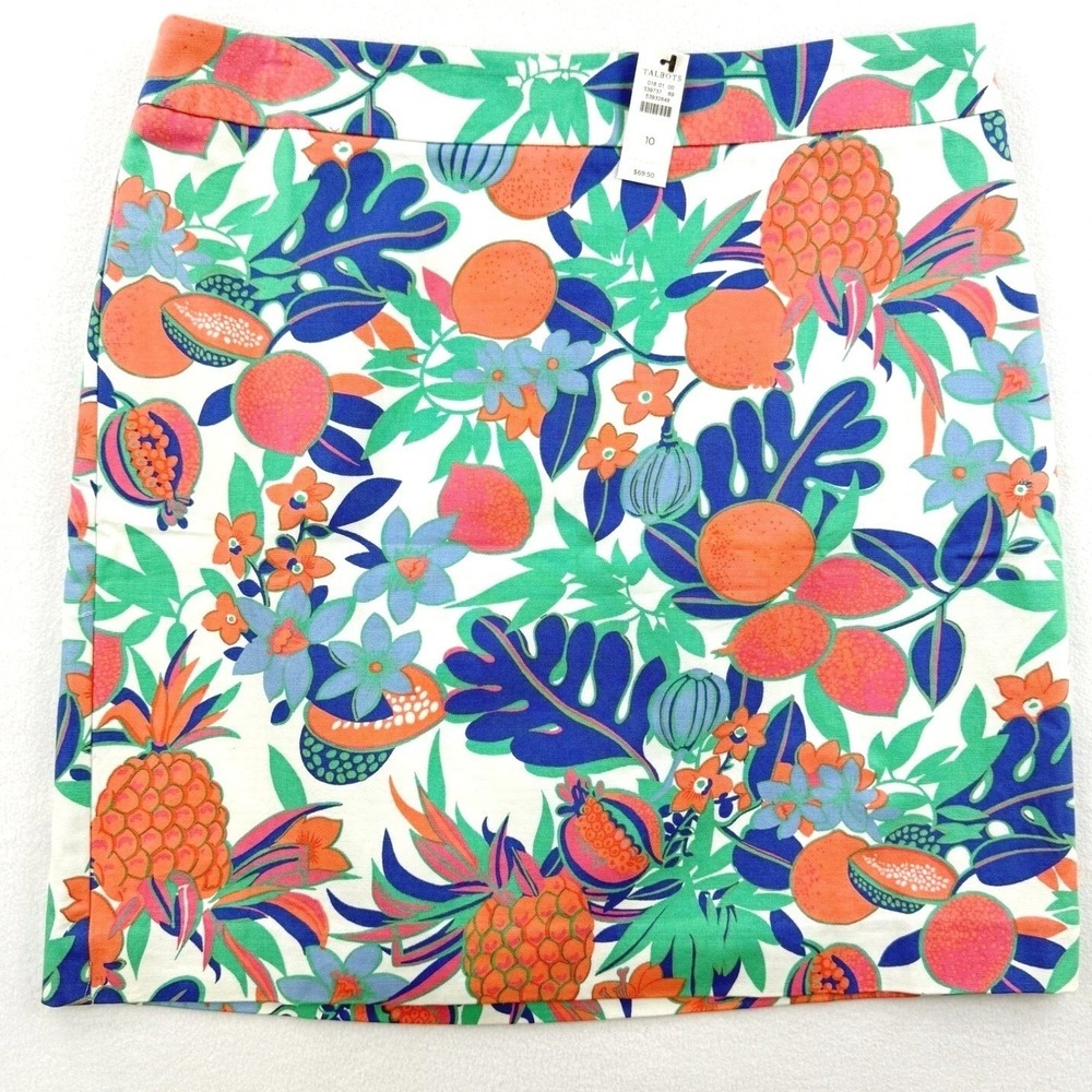 Talbots Tropical Canvas Fruit Print Skirt‎ Size 10 Womens White Floral Mini NWT